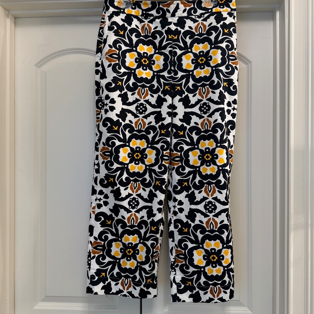 🖤 Boden Printed Crop Trousers (Black Floral Tile Print) - US Size 10R
